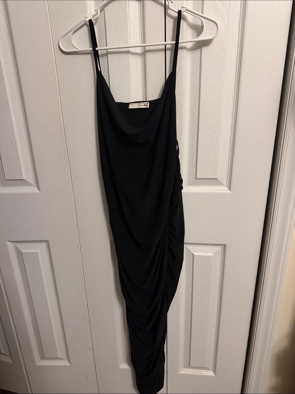 One-Shoulder Black Ruched Slip Dress - Women